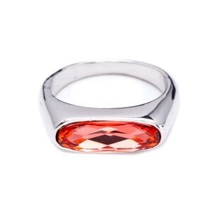 Rhodium Plated Geometric Oval Ring in Padparadcha